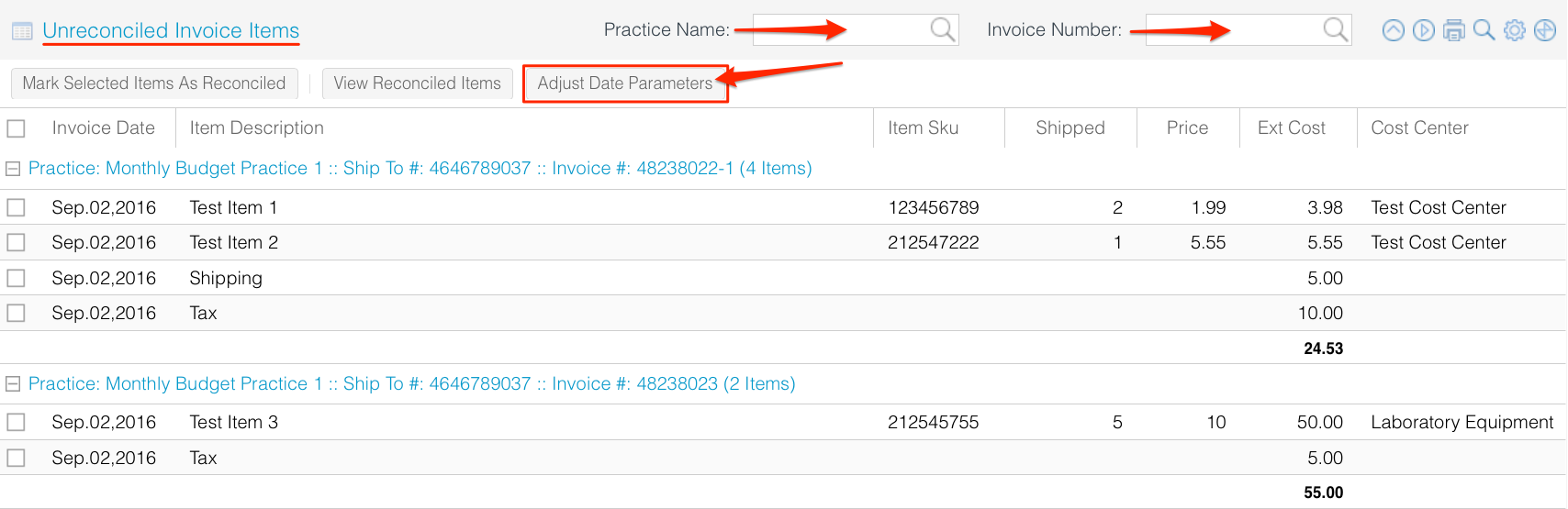 invoice schein henry reconcile date invoices ok enter range number