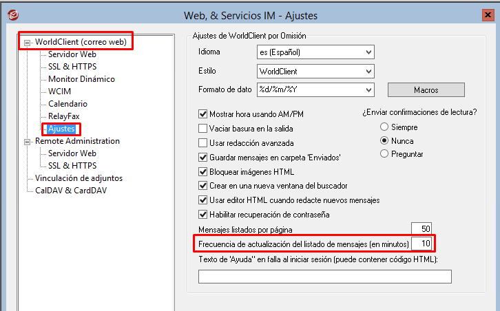 Mdaemon Worldclient Cambiar El Tiempo De Refresco Revision Automatica De Mensajes